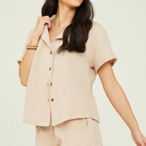 Altar'd State Cream M Esme Gauze Button Up Top